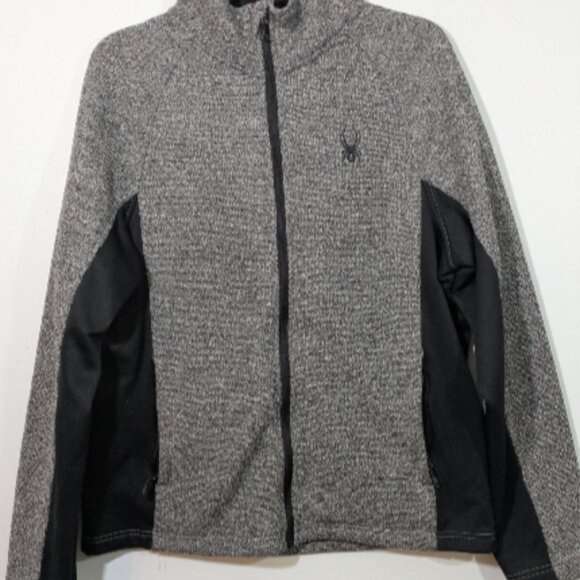 Spyder Men's Full Zip Knit Jacket Waffle Knit Gray & Black Size M - Picture 2 of 6